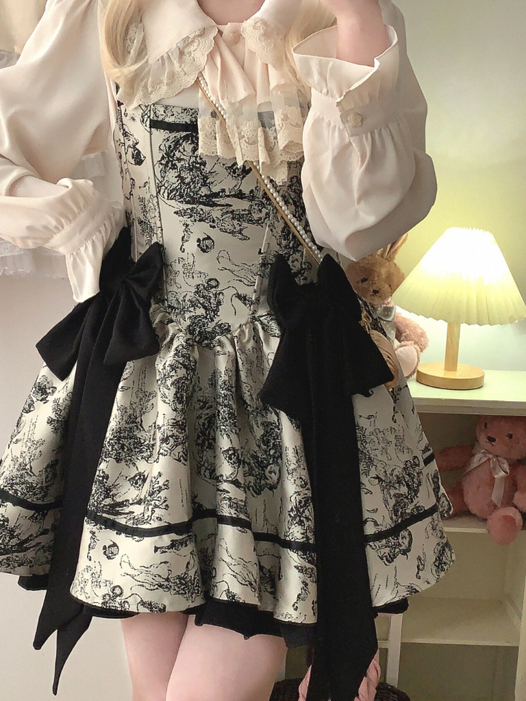 Dark Night Banquet Jacquard Retro Strapless Fishbone Bow Dress