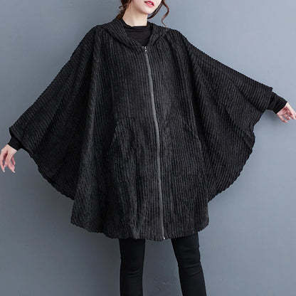 Hooded Zipper Cape Black