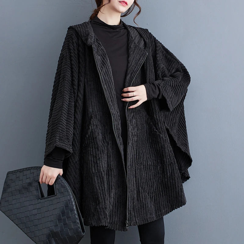 Hooded Zipper Cape Black