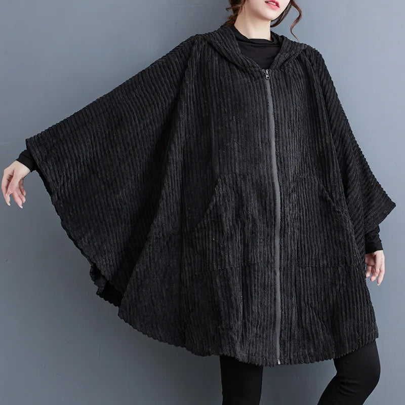 Hooded Zipper Cape Black