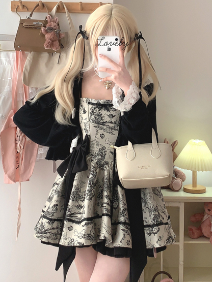 Dark Night Banquet Jacquard Retro Strapless Fishbone Bow Dress