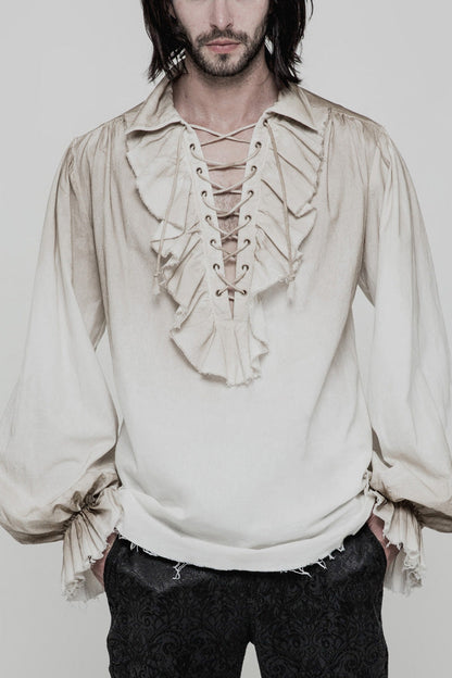 Long Sleeves Ruched Lace-up Steampunk Blouse 2 Colors