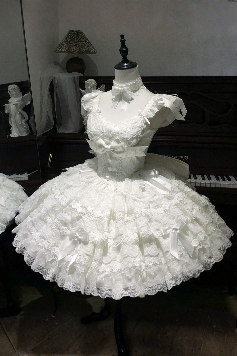 [pre-order] Princess Ballet Tiered Lolita Dress + Headband + Necklace + Sleeves + Tail