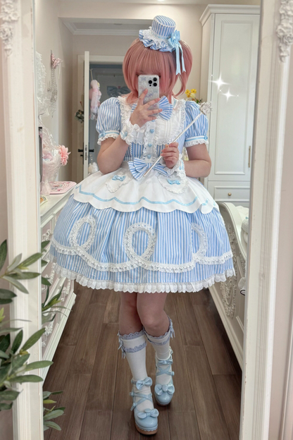 [pre-order] Retro Doll-like Lolita Dress + Hair Band + Clip + Bonnet + Hat