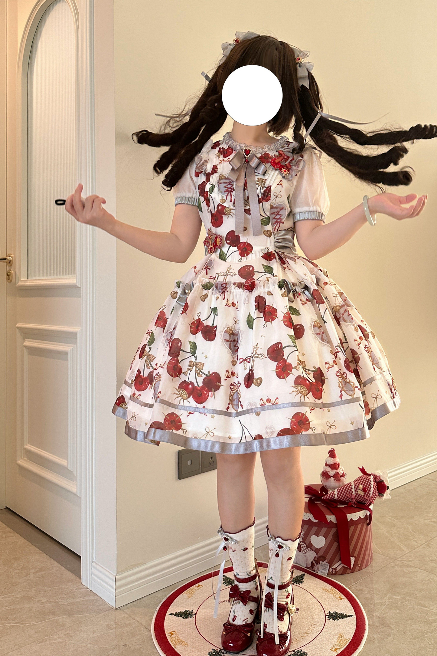 Retro Antique Cherry Sweet Lolita Dress + Jumper Skirt