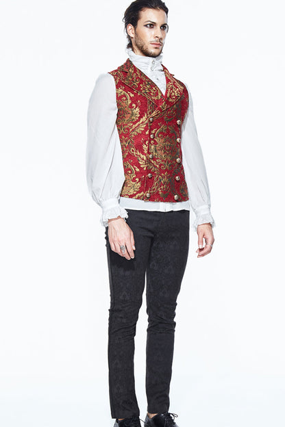 Red/gold Palace Short Big Jacquard Pattern Gothic Waistcoat