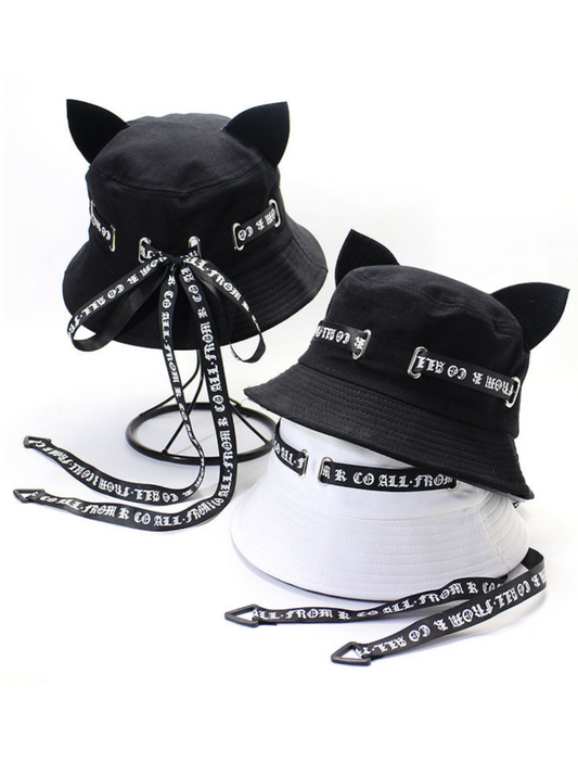 Cat Ear Logo Ribbon Strap Bucket Hat