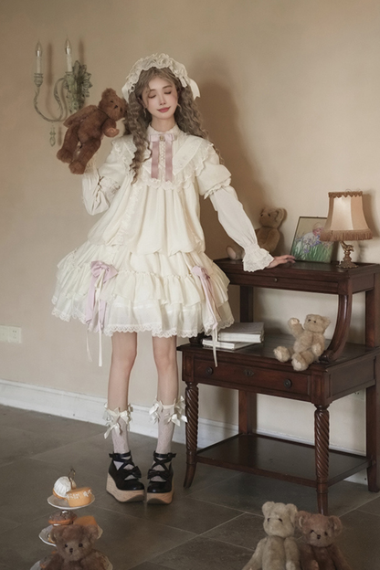 [pre-order] Rose Ruffle Lolita Dress + Dress + Belt + Brooch + Ribbon + Headband + Sleeve