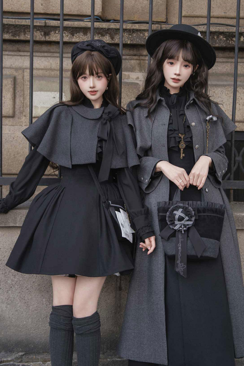 British Detective Lolita Coat + Cape + Skirt + Shirt + Bag + Brooch + Hat + Beret + Necklace