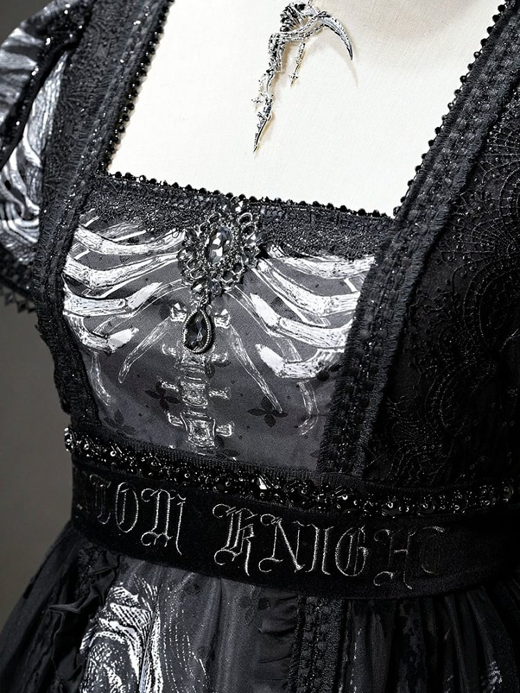 [pre-order Deadline: June 8] Phantom Knight Dark Gothic Square Neck Layered Dress (with Choker & Waist Belt)