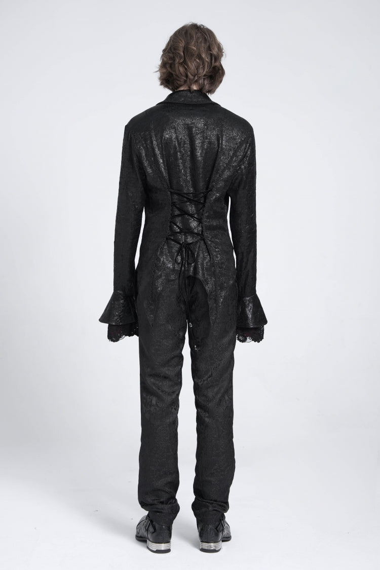 Black Long Trumpet Sleeves Lace-up Gothic Swallow-tailed Blouse