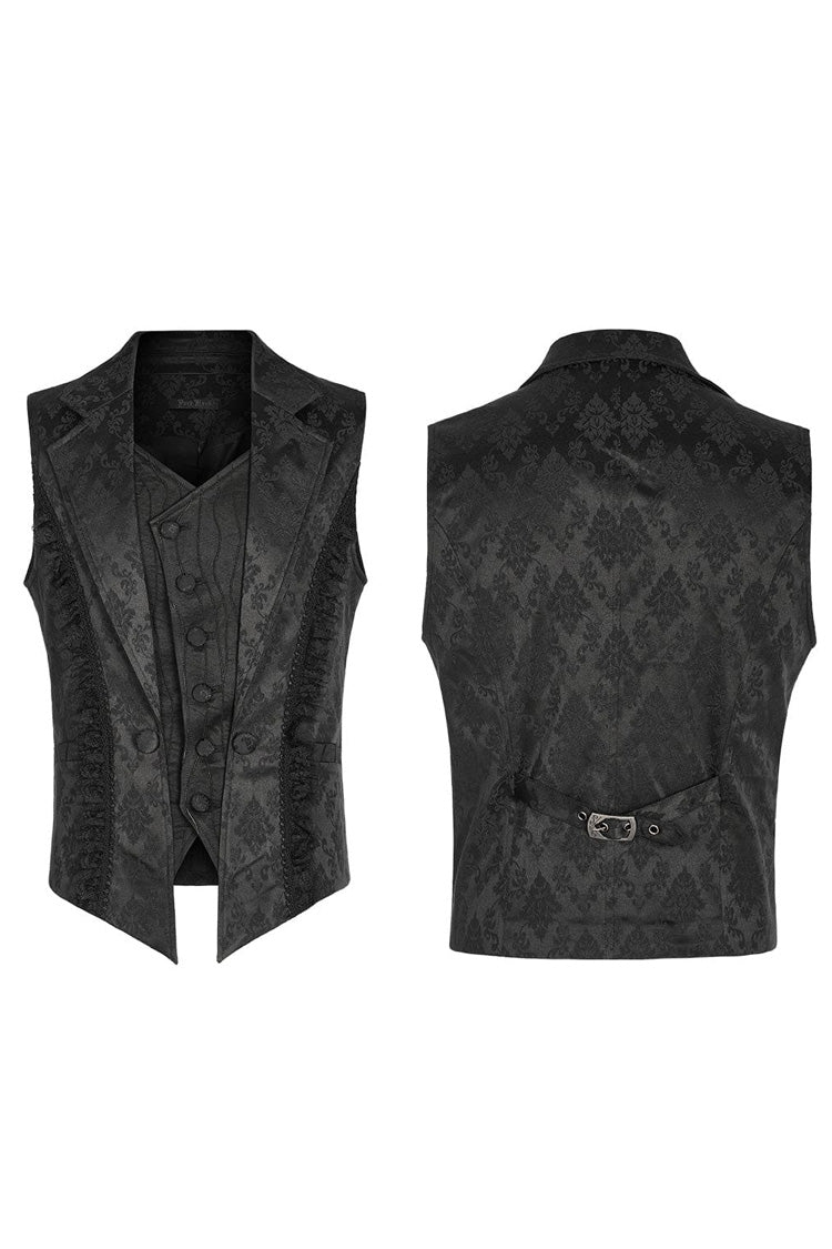 Black Lapel Collar Multi-layer Print Ruffle Lace Gothic Vest