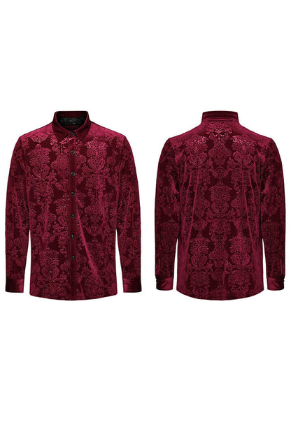 Long Sleeves Embossed Velvet Print Gothic Blouse 2 Colors