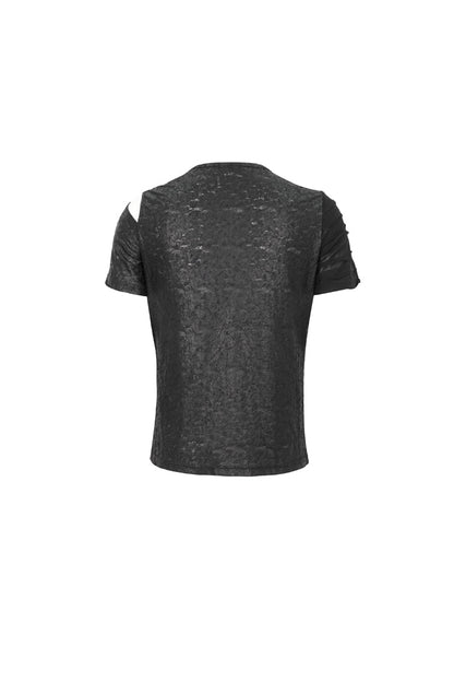 Black Left Off Shoulder Chest Zipper Embellished Punk Short Sleeve