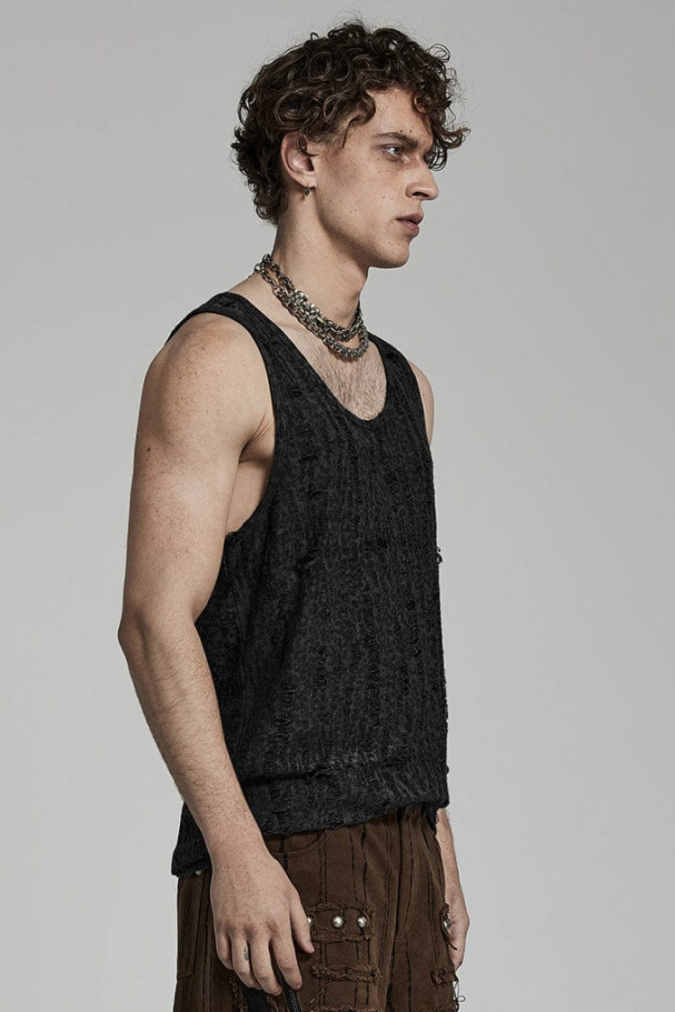 Sleeveless Print Ripped Steampunk Vest 2 Colors