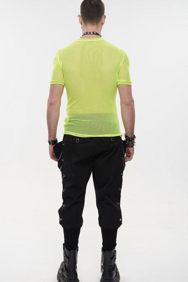 Yellow Gothic Crew Neck Diamond-shaped Net Hyperelastic Short Sleeve T-shirt