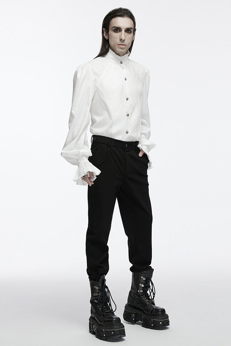 White Stand Collar Long Puff Sleeves Crochet Gothic Blouse