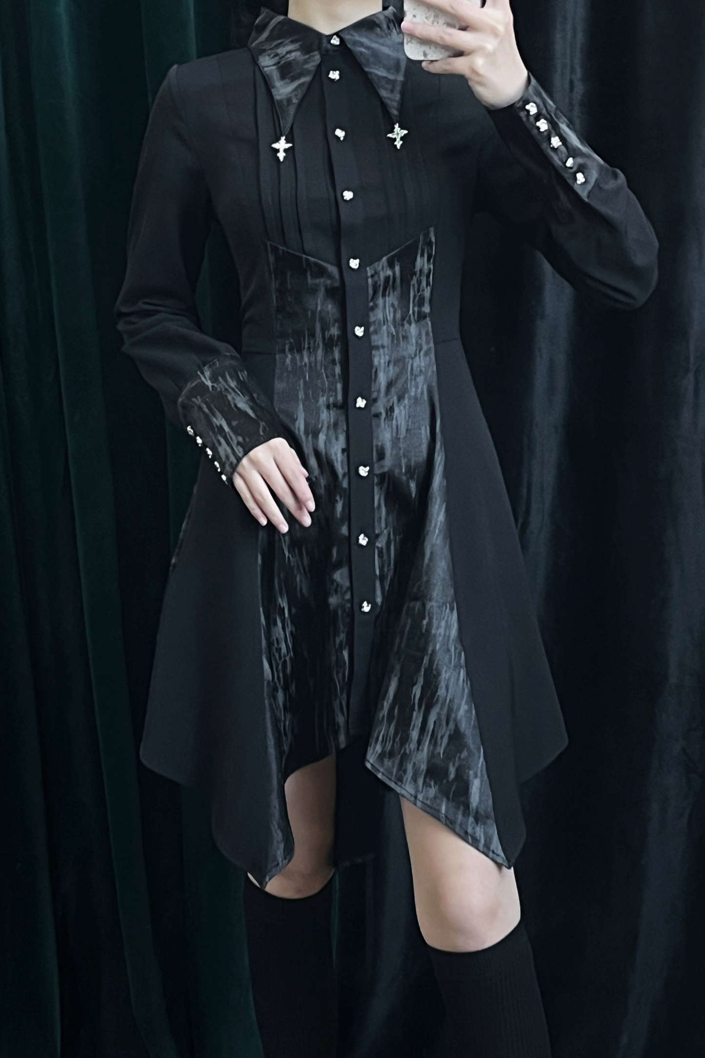 High Collar Blocking Asymmetrical Dress