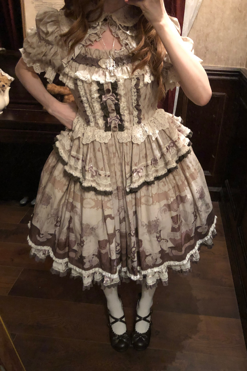 Briana Bear Print Dream Doll Lolita Dress + Jsk + Skirt + Shirt + Petticoat