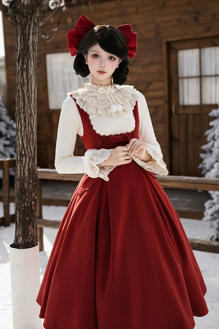 Red [letters and Poems · Velvet Rose] Sleeveless Embroidered Bow Fishbone Classic Lolita Bandeau Dress 2 Versions