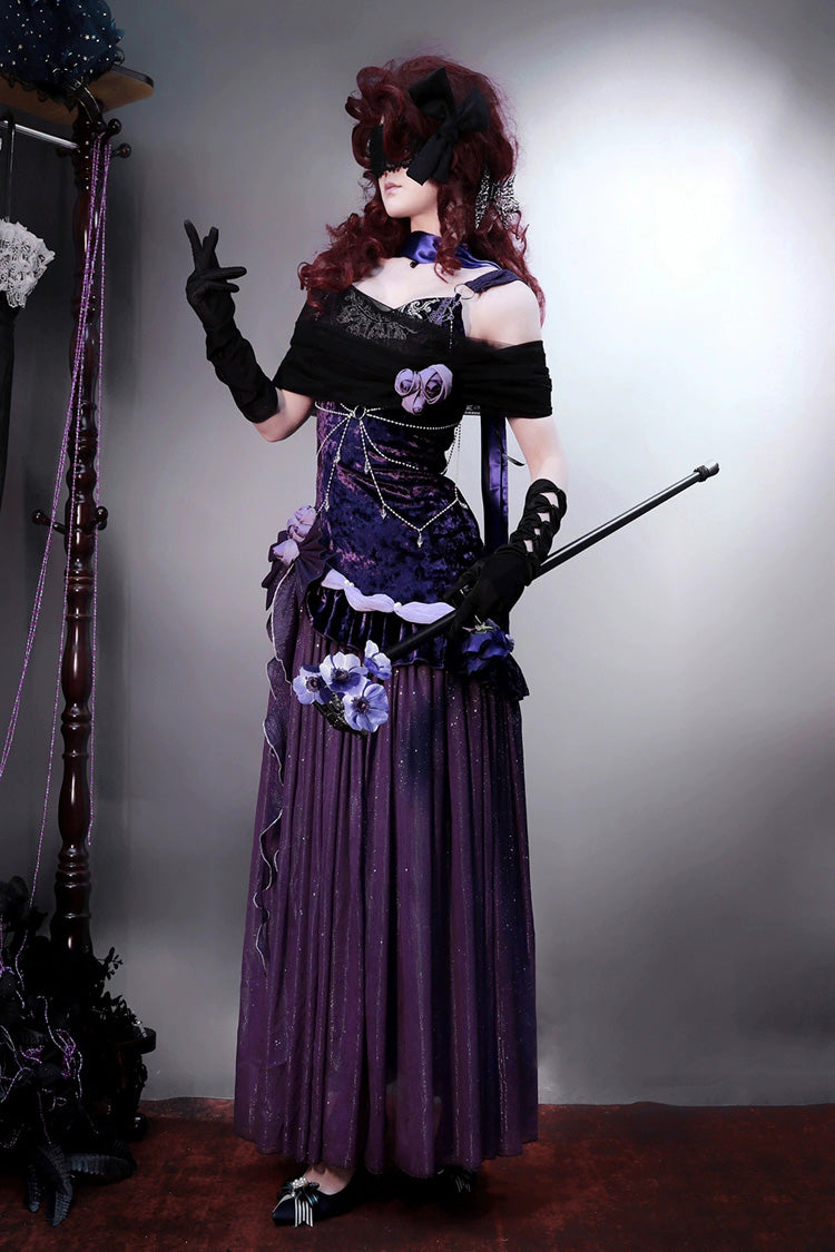 Purple [mysterious Nocturne] Embroidery Bowknot Lace Classic Lolita Jsk Dress