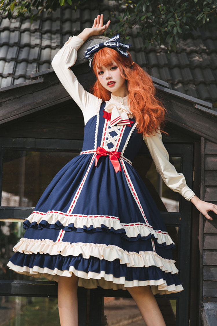 Court Style High Waisted Bowknot Ruffled Multi-layer Classic Lolita Jsk Dress