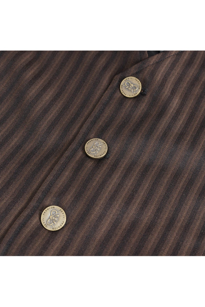 Brown Striped V Collar Stitching Slim Gothic Vest