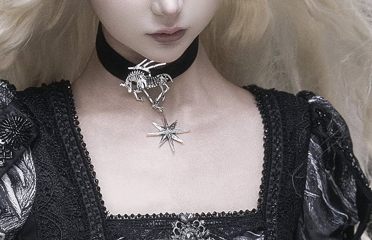 [pre-order Deadline: June 8] Phantom Knight Dark Gothic Square Neck Layered Dress (with Choker & Waist Belt)