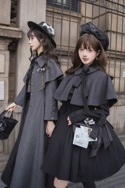 British Detective Lolita Coat + Cape + Skirt + Shirt + Bag + Brooch + Hat + Beret + Necklace