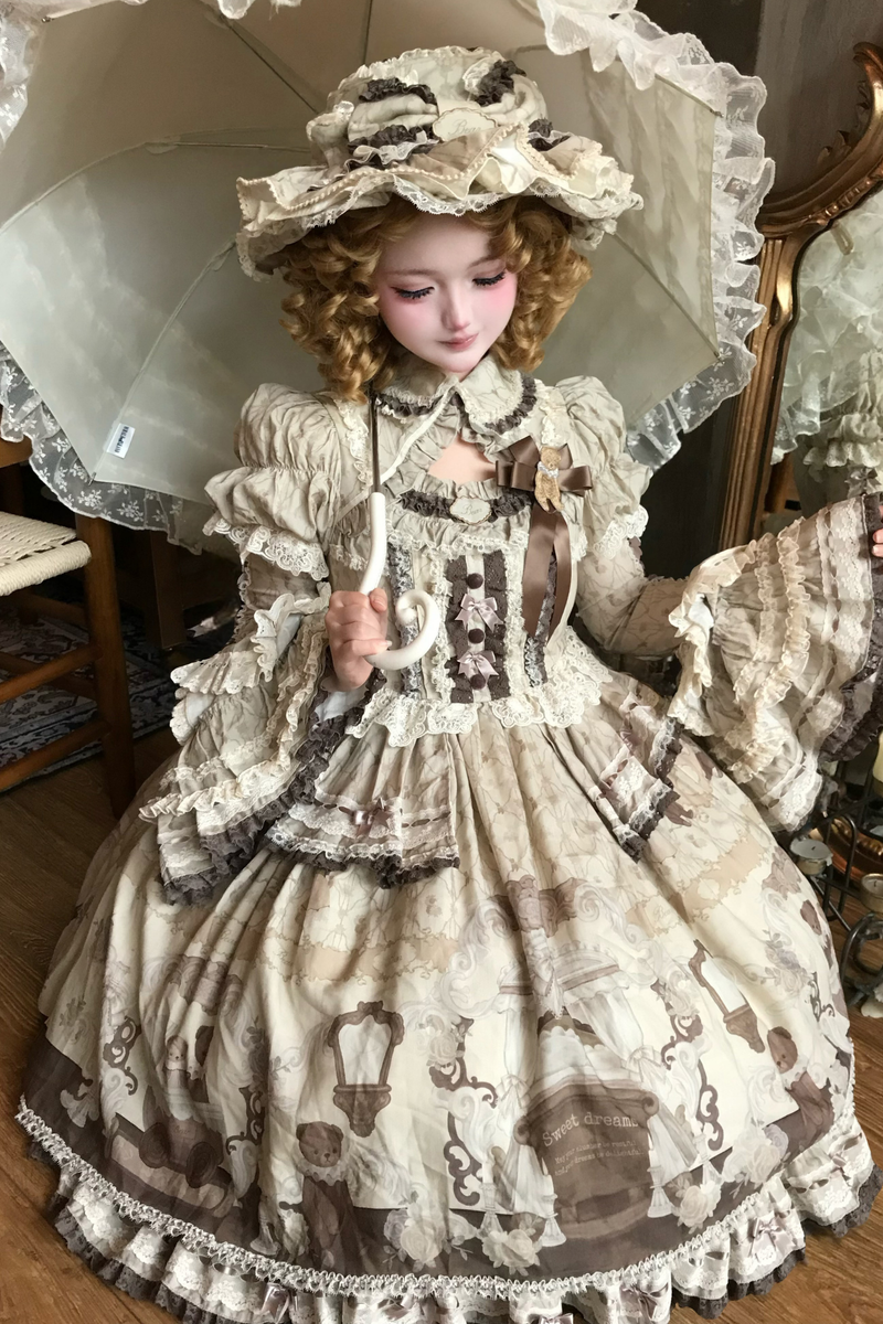 Briana Bear Print Dream Doll Lolita Dress + Jsk + Skirt + Shirt + Petticoat