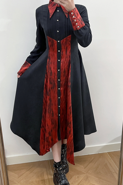 High Collar Blocking Asymmetrical Dress