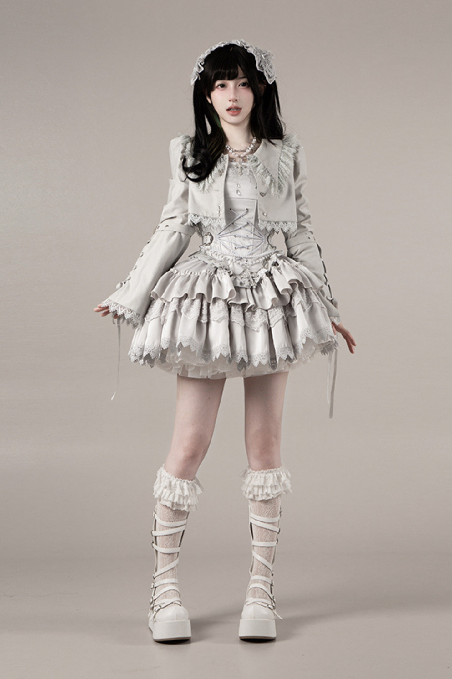 Gothic Lolita Skirt + Corset + Veil + Necklace + Waist Chain