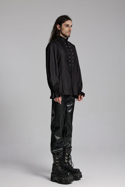Black Long Sleeves Ruffle Beast Buckle Gothic Blouse