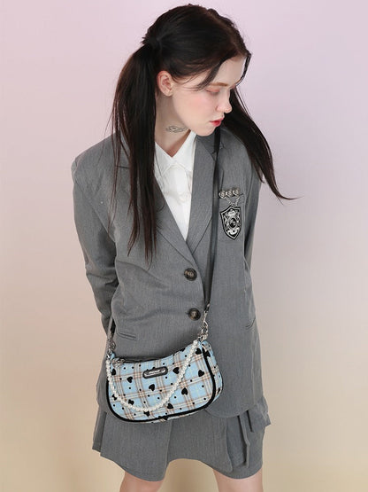 American Retro Sweet Cool Love Plaid Pearl Handle Shoulder Bag