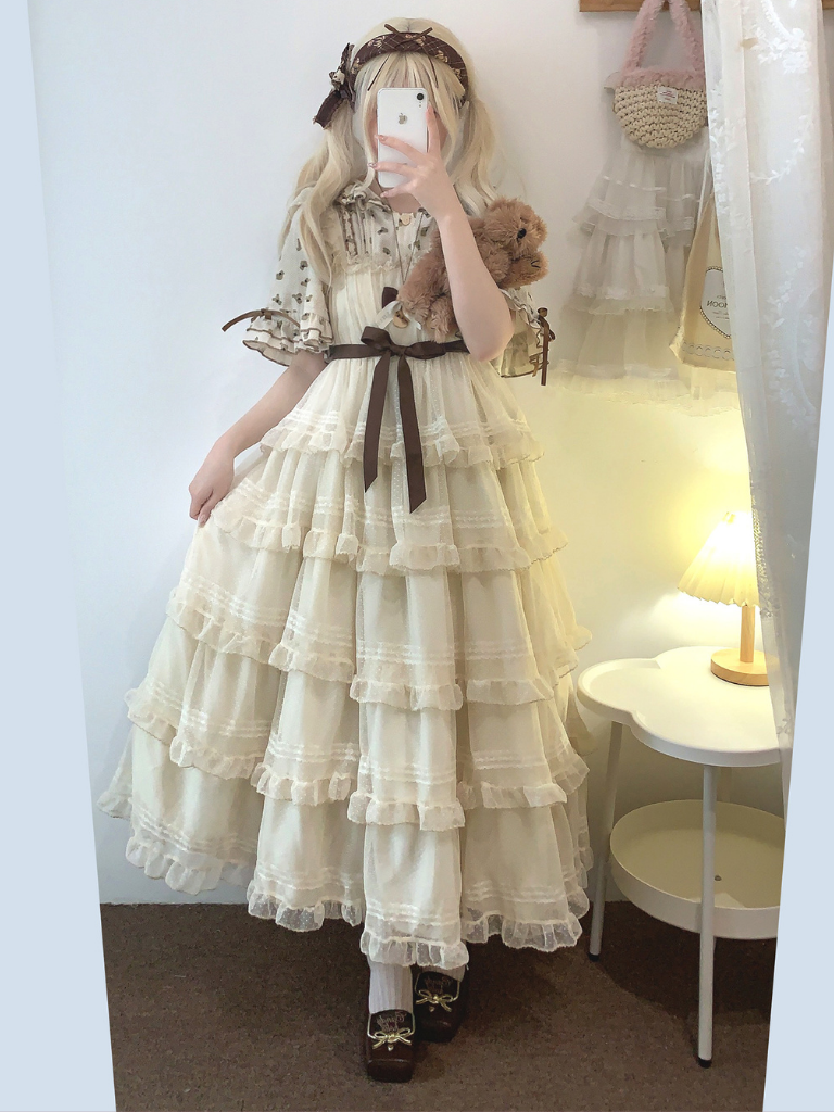 Lace Layered Tiered High Waist Dress