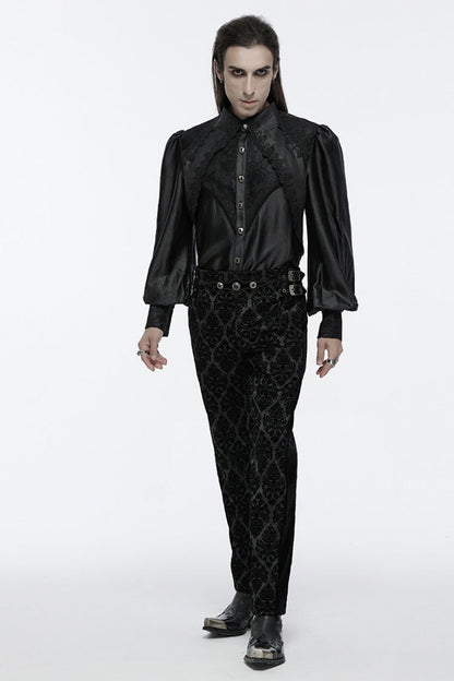 Black Long Puff Sleeves Spliced Lace Gothic Shirt