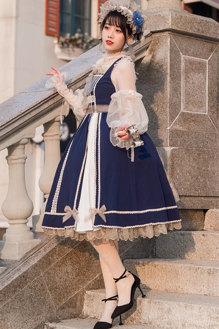 Blue/white Color Contrast Sleeveless Classic Lolita Dress