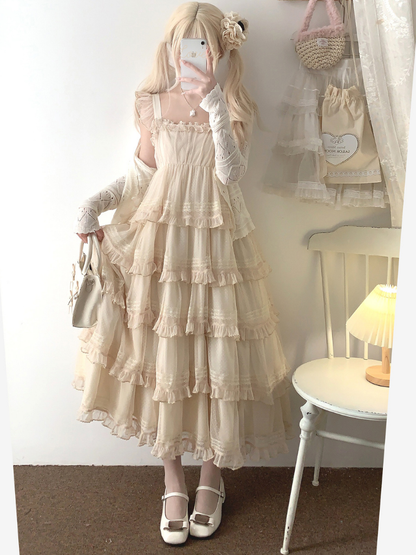 Lace Layered Tiered High Waist Dress
