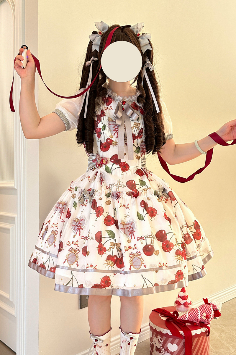 Retro Antique Cherry Sweet Lolita Dress + Jumper Skirt