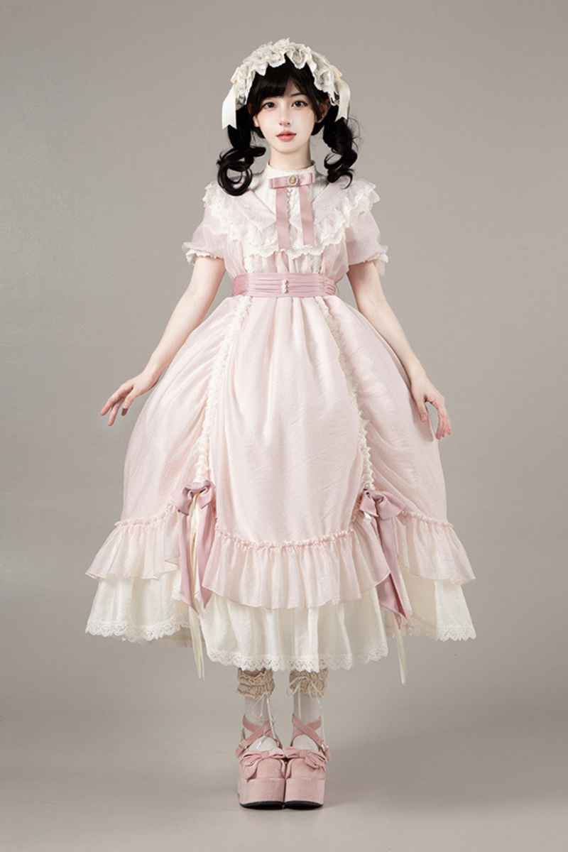 [pre-order] Rose Ruffle Lolita Dress + Dress + Belt + Brooch + Ribbon + Headband + Sleeve