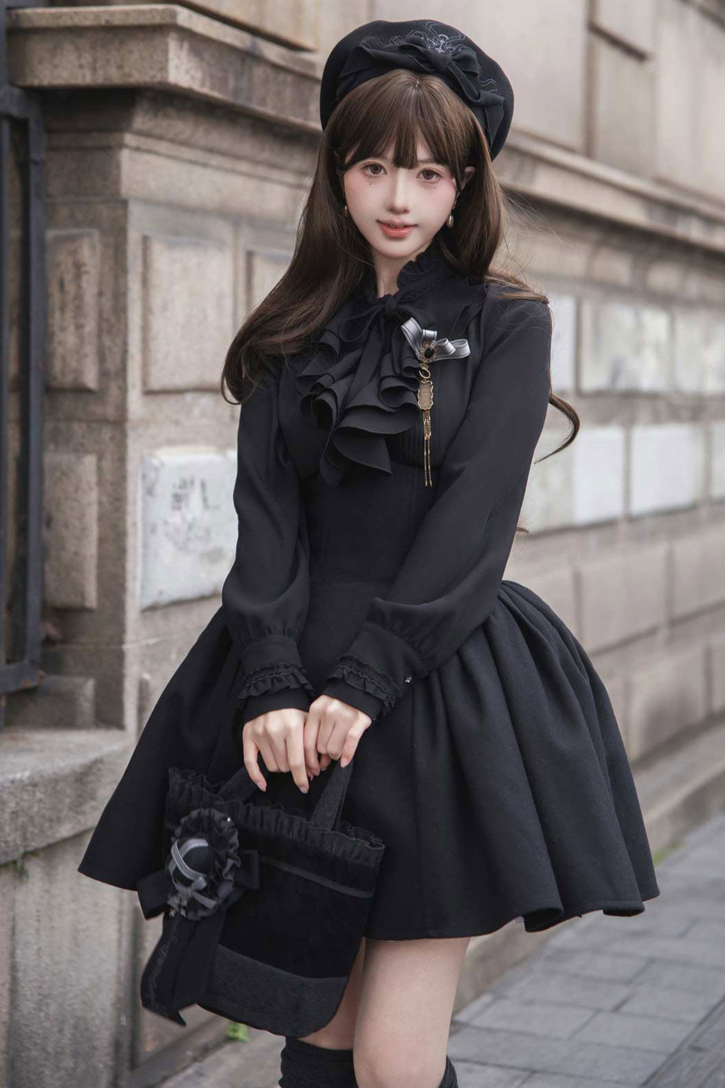 British Detective Lolita Coat + Cape + Skirt + Shirt + Bag + Brooch + Hat + Beret + Necklace