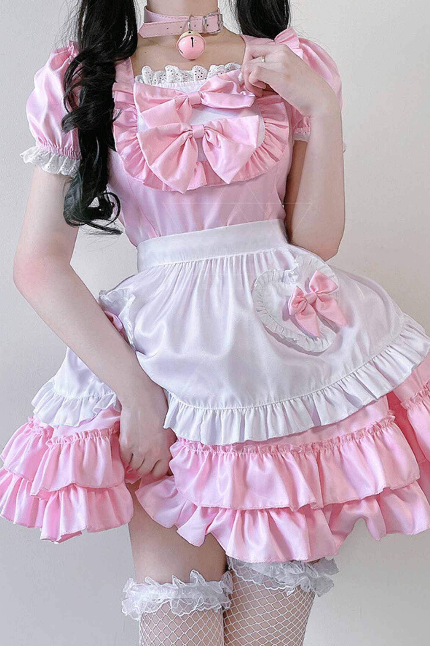 Double Ribbon Ruffle Lolita Maid Dress Set