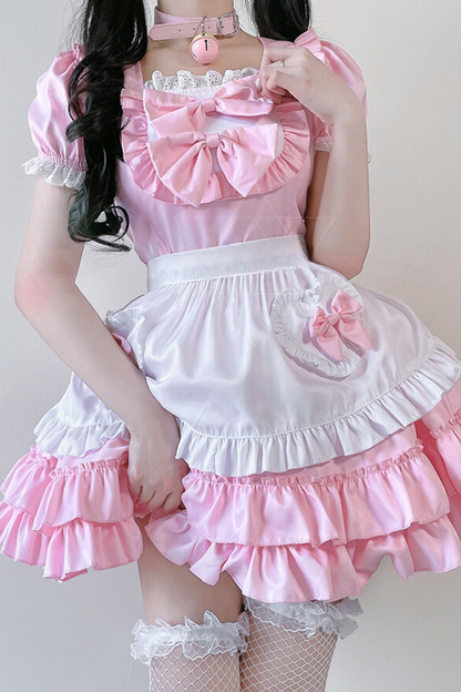 Double Ribbon Ruffle Lolita Maid Dress Set