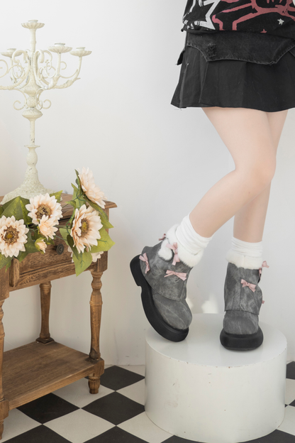 Velvet Ribbon Heart Short Boots