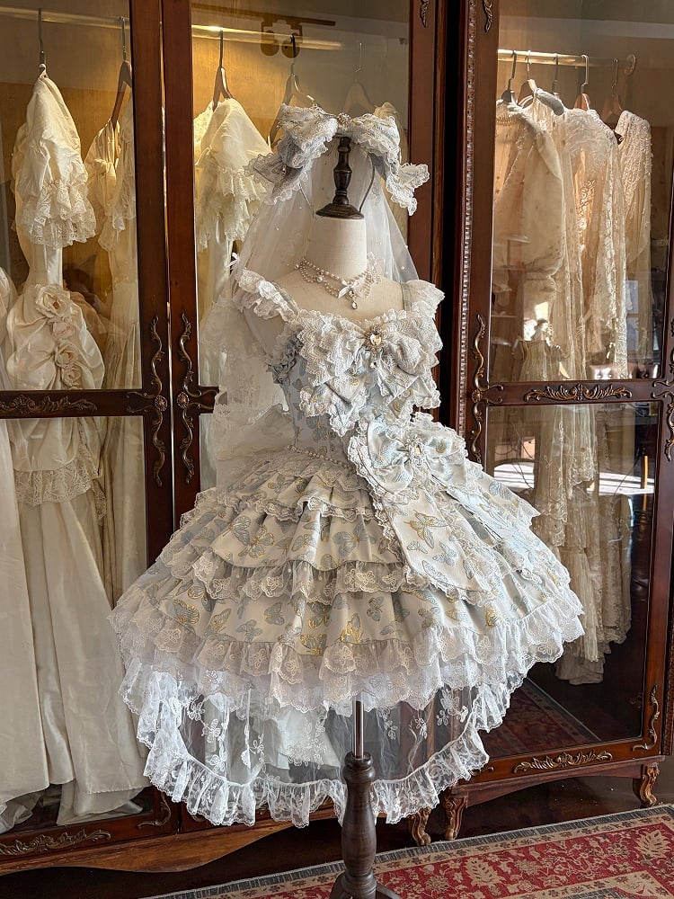 [pre-order Deadline: May 13] Blue/white/light Green Butterfly Fantasy Dress + Complete Set