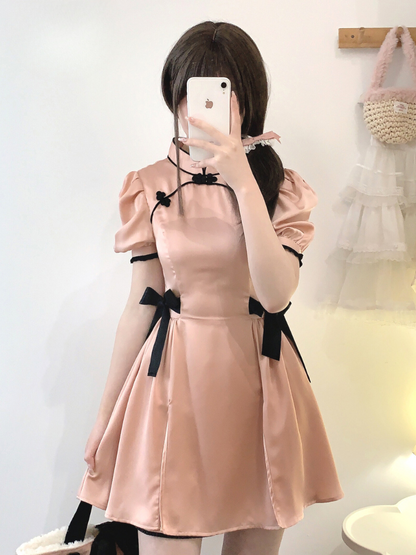 Chinese-style Detail Satin Dress