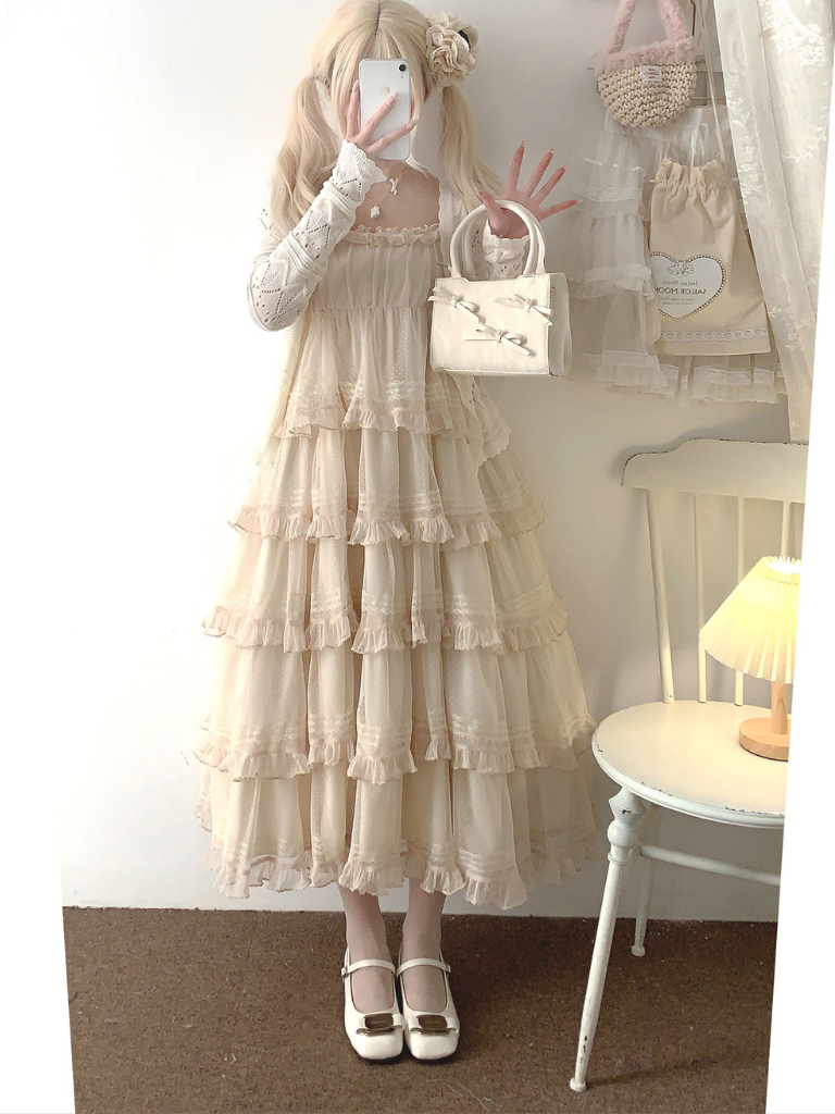 Lace Layered Tiered High Waist Dress