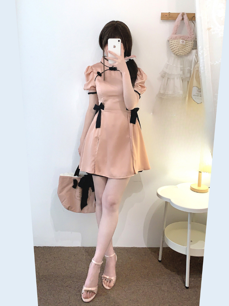 Chinese-style Detail Satin Dress