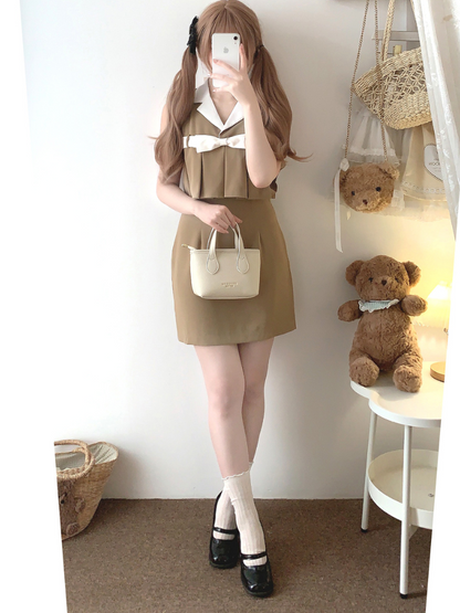 Retro Ribbon Camel Lapel Rich One-piece Dress