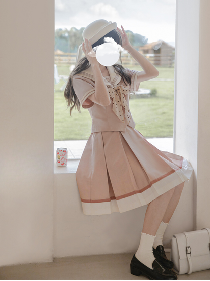 [pre-order] Retro Sweet Summer Sailor Top + Pleated Skirt + Dot Ribbon